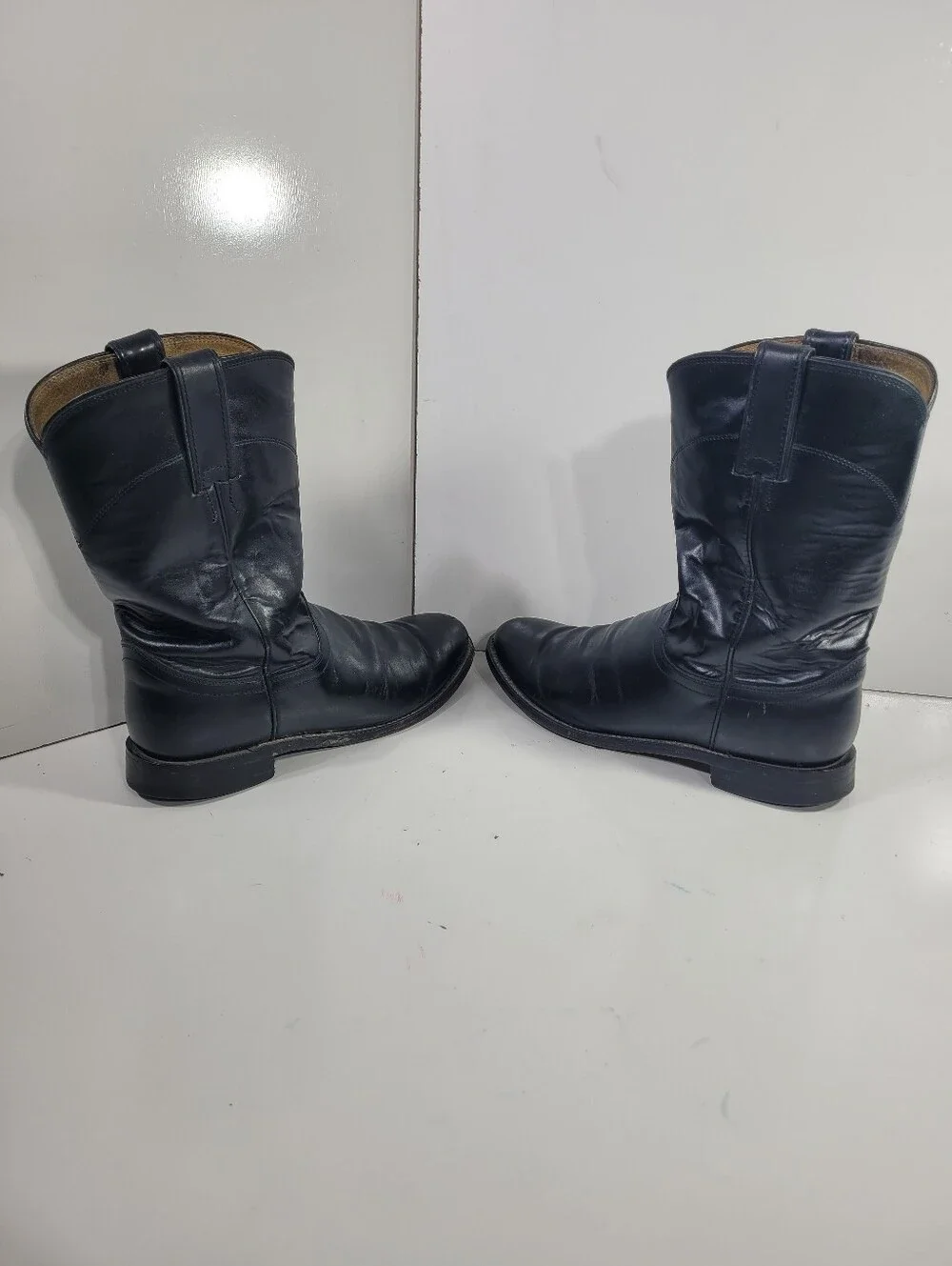 Justin 3133 Black Leather Roper Cowboy Boots Womens Size 7.5 D Damaged As Is